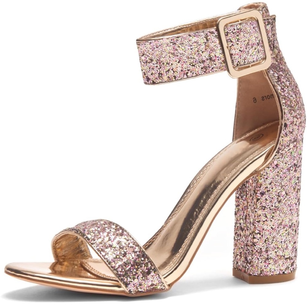 Herstyle Womens Chunky Block Heels Open Toe Ankle Strap High Heel Dress Pump